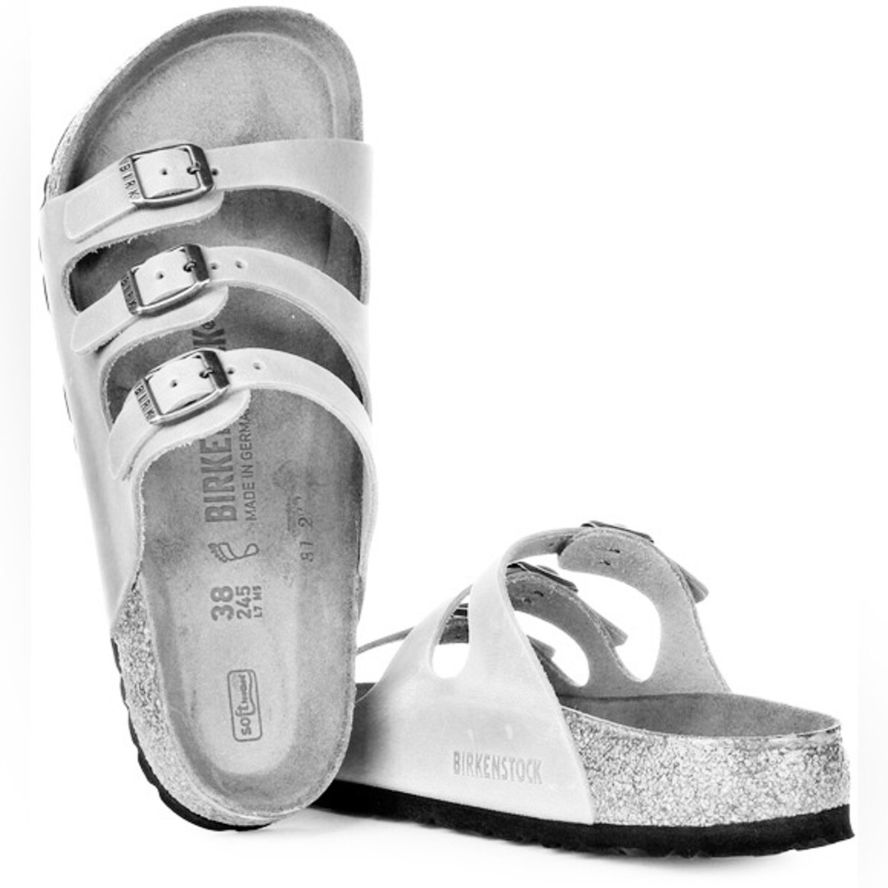 BIRKENSTOCK | 37 | Florida Strappy Leather Soft Footbed Platform Slip-On Sandals
